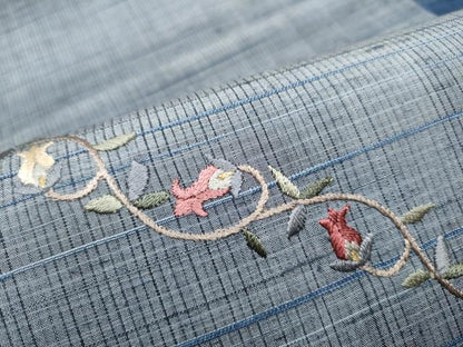 平和屋着物●両面　太鼓柄袋帯　紬地　総刺繍　葡萄蔦の葉文　金糸　正絹　逸品　CABF8744hy