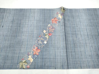 平和屋着物●両面　太鼓柄袋帯　紬地　総刺繍　葡萄蔦の葉文　金糸　正絹　逸品　CABF8744hy