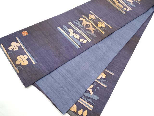 平和屋着物●六通柄袋帯　作家物　紬地　ろうけつ染　枝花文　正絹　逸品　CABF8752hy