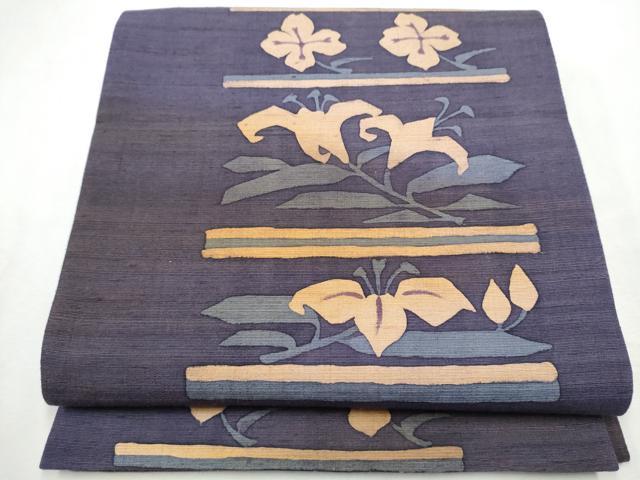 平和屋着物●六通柄袋帯　作家物　紬地　ろうけつ染　枝花文　正絹　逸品　CABF8752hy