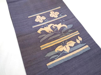 平和屋着物●六通柄袋帯　作家物　紬地　ろうけつ染　枝花文　正絹　逸品　CABF8752hy