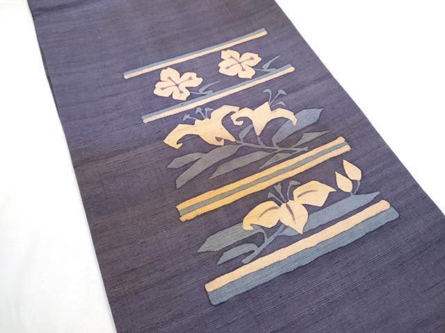 平和屋着物●六通柄袋帯　作家物　紬地　ろうけつ染　枝花文　正絹　逸品　CABF8752hy