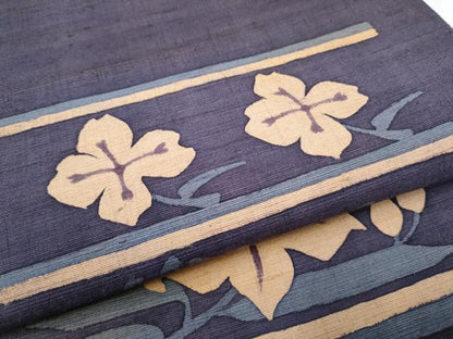平和屋着物●六通柄袋帯　作家物　紬地　ろうけつ染　枝花文　正絹　逸品　CABF8752hy