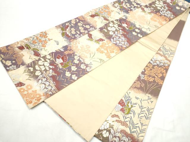 平和屋着物●六通柄袋帯　唐織　雲居乃秋草　金糸　正絹　逸品　CABF8754hy