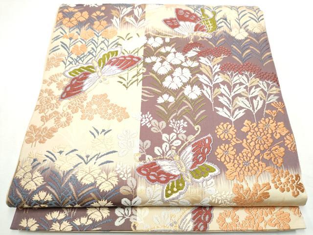 平和屋着物●六通柄袋帯　唐織　雲居乃秋草　金糸　正絹　逸品　CABF8754hy