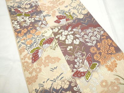 平和屋着物●六通柄袋帯　唐織　雲居乃秋草　金糸　正絹　逸品　CABF8754hy
