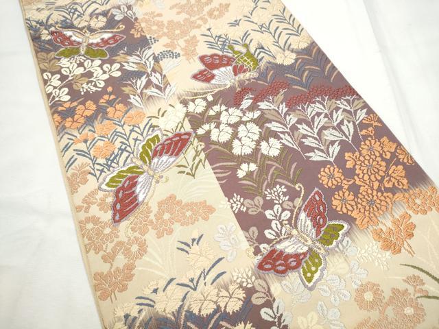 平和屋着物●六通柄袋帯　唐織　雲居乃秋草　金糸　正絹　逸品　CABF8754hy