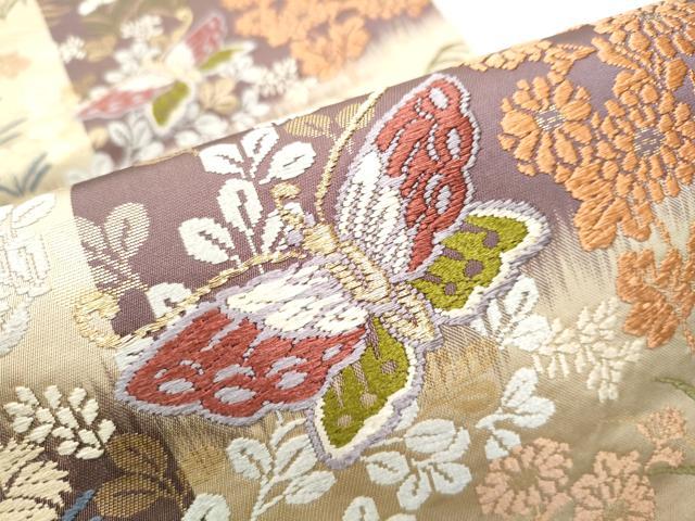 平和屋着物●六通柄袋帯　唐織　雲居乃秋草　金糸　正絹　逸品　CABF8754hy