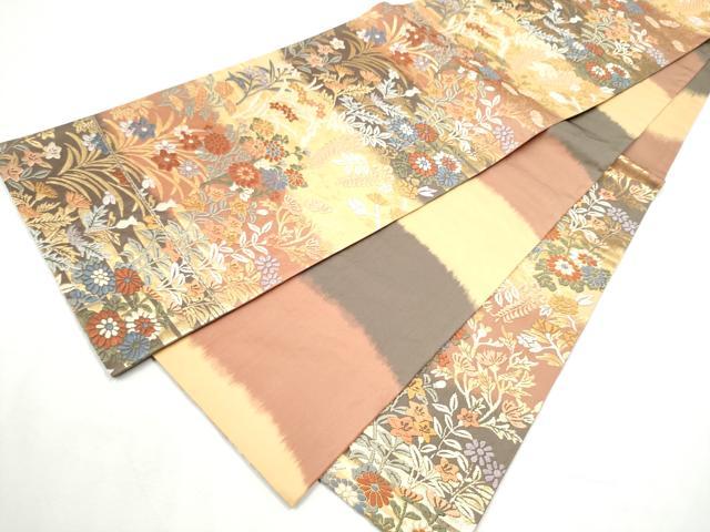 平和屋着物●六通柄袋帯　唐織　草花文　金糸　正絹　逸品　CABF8755hy