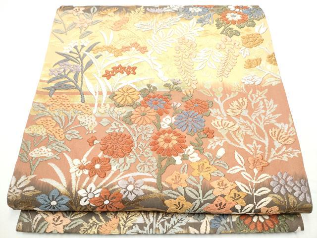 平和屋着物●六通柄袋帯　唐織　草花文　金糸　正絹　逸品　CABF8755hy