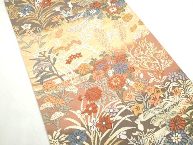 平和屋着物●六通柄袋帯　唐織　草花文　金糸　正絹　逸品　CABF8755hy
