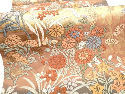 平和屋着物●六通柄袋帯　唐織　草花文　金糸　正絹　逸品　CABF8755hy