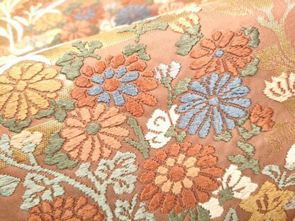 平和屋着物●六通柄袋帯　唐織　草花文　金糸　正絹　逸品　CABF8755hy