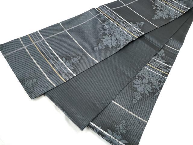 平和屋着物●六通柄袋帯　格子花文　金糸　正絹　逸品　CABF8758hy