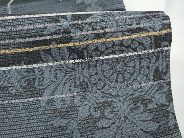 平和屋着物●六通柄袋帯　格子花文　金糸　正絹　逸品　CABF8758hy