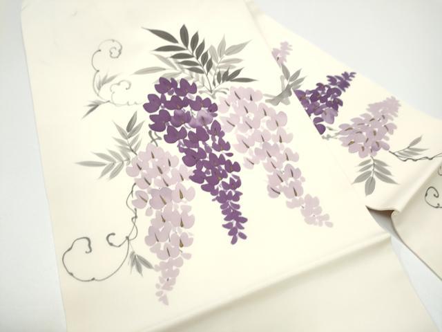 平和屋着物●塩瀬　九寸名古屋帯　手描き　藤花房　金糸　正絹　逸品　CABF8771hy