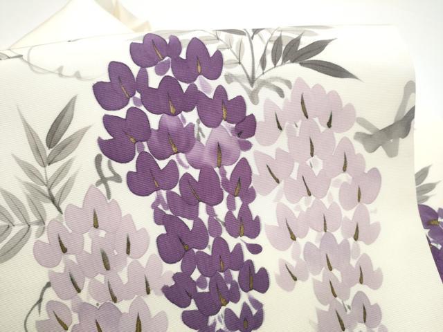 平和屋着物●塩瀬　九寸名古屋帯　手描き　藤花房　金糸　正絹　逸品　CABF8771hy