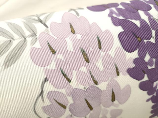 平和屋着物●塩瀬　九寸名古屋帯　手描き　藤花房　金糸　正絹　逸品　CABF8771hy