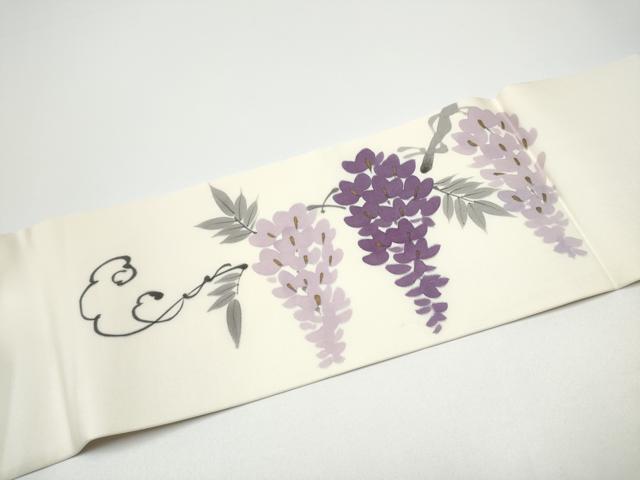 平和屋着物●塩瀬　九寸名古屋帯　手描き　藤花房　金糸　正絹　逸品　CABF8771hy
