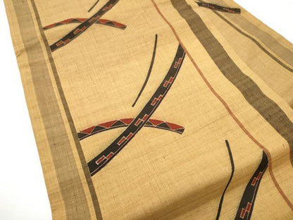 平和屋着物●九寸名古屋帯　紬地　型染め　幾何学文様　正絹　逸品　CABF8775hy