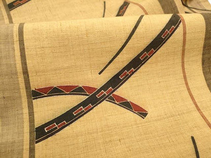 平和屋着物●九寸名古屋帯　紬地　型染め　幾何学文様　正絹　逸品　CABF8775hy