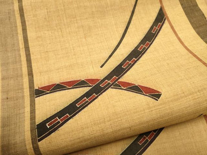 平和屋着物●九寸名古屋帯　紬地　型染め　幾何学文様　正絹　逸品　CABF8775hy