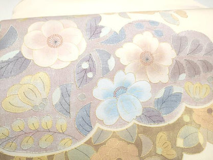 平和屋着物●塩瀬　九寸名古屋帯　雲重ね花文　金彩　正絹　逸品　CABF8777hy
