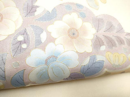 平和屋着物●塩瀬　九寸名古屋帯　雲重ね花文　金彩　正絹　逸品　CABF8777hy