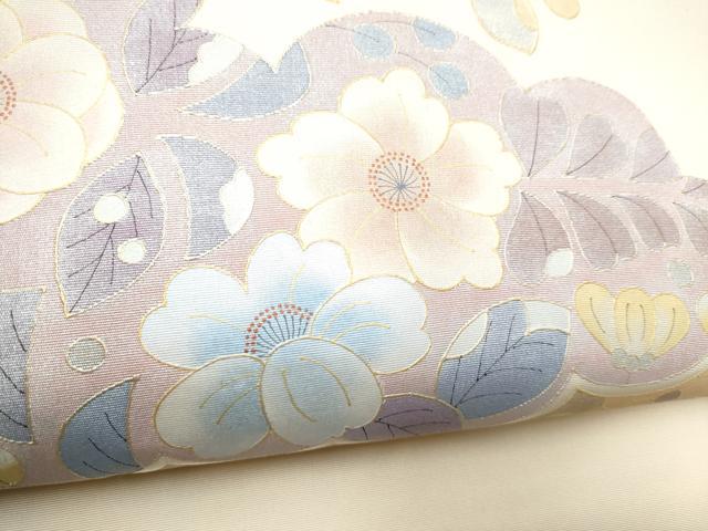平和屋着物●塩瀬　九寸名古屋帯　雲重ね花文　金彩　正絹　逸品　CABF8777hy