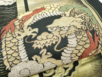 平和屋着物●九寸名古屋帯　龍　黒地　金銀糸　正絹　逸品　CABF8779hy