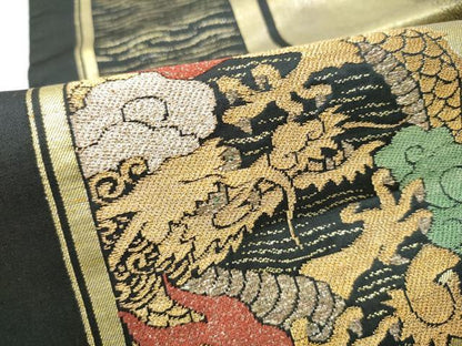 平和屋着物●九寸名古屋帯　龍　黒地　金銀糸　正絹　逸品　CABF8779hy