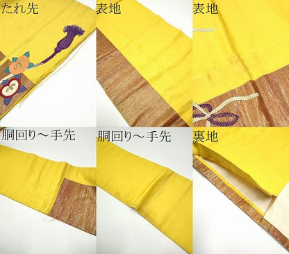 平和屋着物●アンティーク　大正ロマン　九寸名古屋帯　総手刺繍　鏡裏花文　金銀糸　正絹　逸品　CABF8781hy
