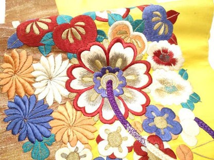 平和屋着物●アンティーク　大正ロマン　九寸名古屋帯　総手刺繍　鏡裏花文　金銀糸　正絹　逸品　CABF8781hy
