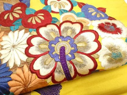 平和屋着物●アンティーク　大正ロマン　九寸名古屋帯　総手刺繍　鏡裏花文　金銀糸　正絹　逸品　CABF8781hy