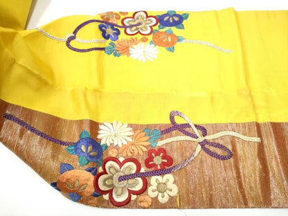 平和屋着物●アンティーク　大正ロマン　九寸名古屋帯　総手刺繍　鏡裏花文　金銀糸　正絹　逸品　CABF8781hy