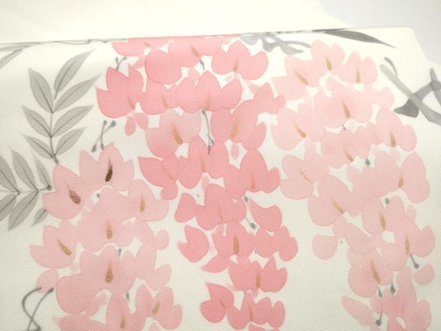 平和屋着物●塩瀬　九寸名古屋帯　手描き　藤花房　正絹　逸品　CABF8782hy