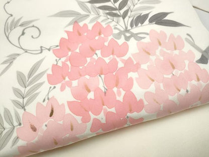 平和屋着物●塩瀬　九寸名古屋帯　手描き　藤花房　正絹　逸品　CABF8782hy