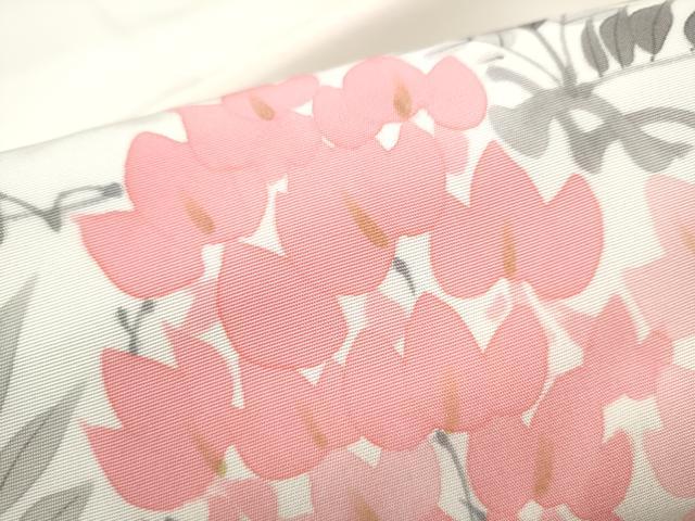 平和屋着物●塩瀬　九寸名古屋帯　手描き　藤花房　正絹　逸品　CABF8782hy