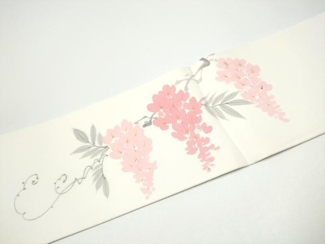 平和屋着物●塩瀬　九寸名古屋帯　手描き　藤花房　正絹　逸品　CABF8782hy