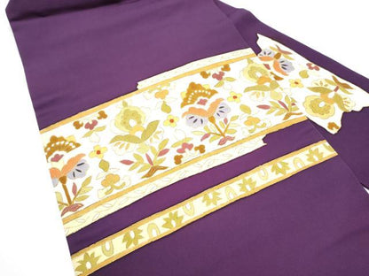 平和屋着物●塩瀬　九寸名古屋帯　型染め　更紗花文　金彩　正絹　逸品　CABF8791hy