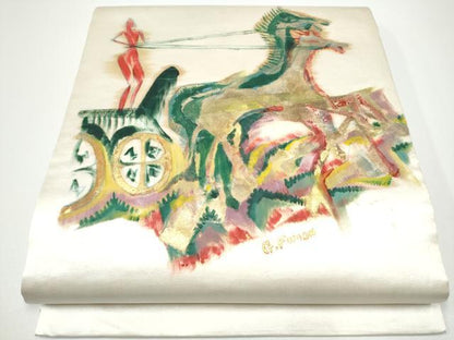 平和屋着物●太鼓柄　京袋帯　作家物　手描き　狩猟文　金彩　正絹　逸品　CABF8796hy