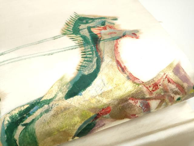 平和屋着物●太鼓柄　京袋帯　作家物　手描き　狩猟文　金彩　正絹　逸品　CABF8796hy