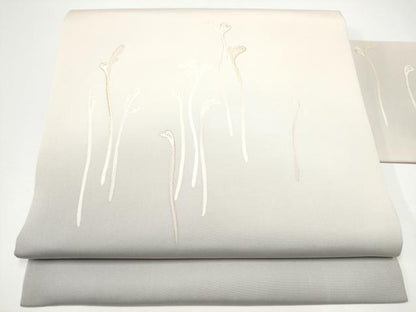 平和屋着物●九寸名古屋帯　刺繍　草木文　金糸　正絹　逸品　CABF8797hy