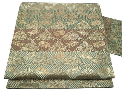 平和屋着物●九寸名古屋帯　草花文　金糸　正絹　逸品　CABF8798hy