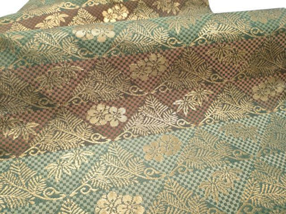 平和屋着物●九寸名古屋帯　草花文　金糸　正絹　逸品　CABF8798hy