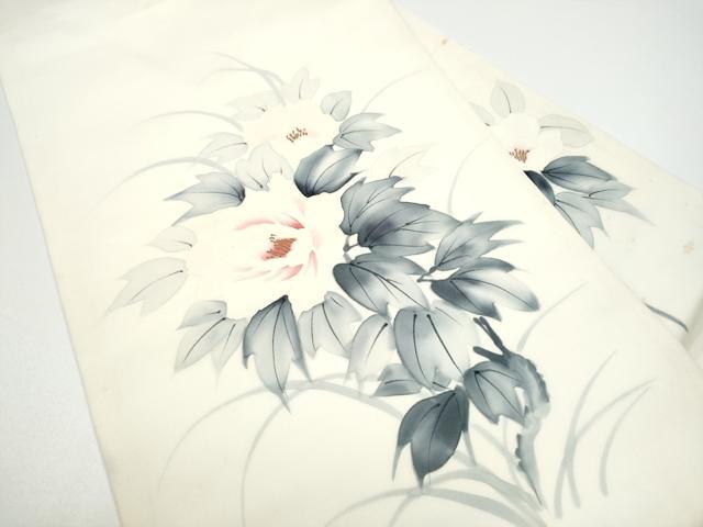 平和屋着物●塩瀬　九寸名古屋帯　作家物　手描き　牡丹　金彩　正絹　逸品　CABF8799hy