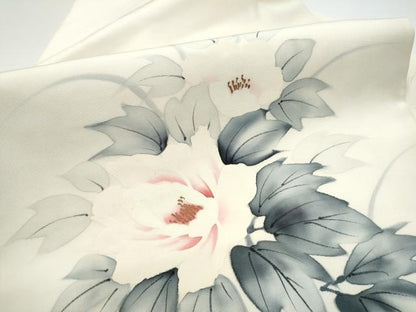 平和屋着物●塩瀬　九寸名古屋帯　作家物　手描き　牡丹　金彩　正絹　逸品　CABF8799hy