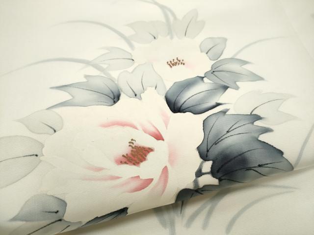 平和屋着物●塩瀬　九寸名古屋帯　作家物　手描き　牡丹　金彩　正絹　逸品　CABF8799hy