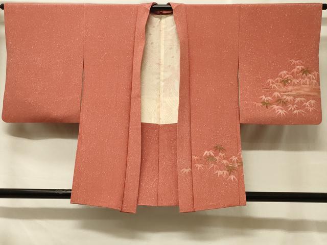平和屋着物＃羽織　霞笹の葉文　たたき染め　正絹　逸品　CABF8805in