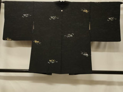 平和屋着物＃羽織　寿光織　立波文　黒地　金銀糸　正絹　逸品　CABF8812in